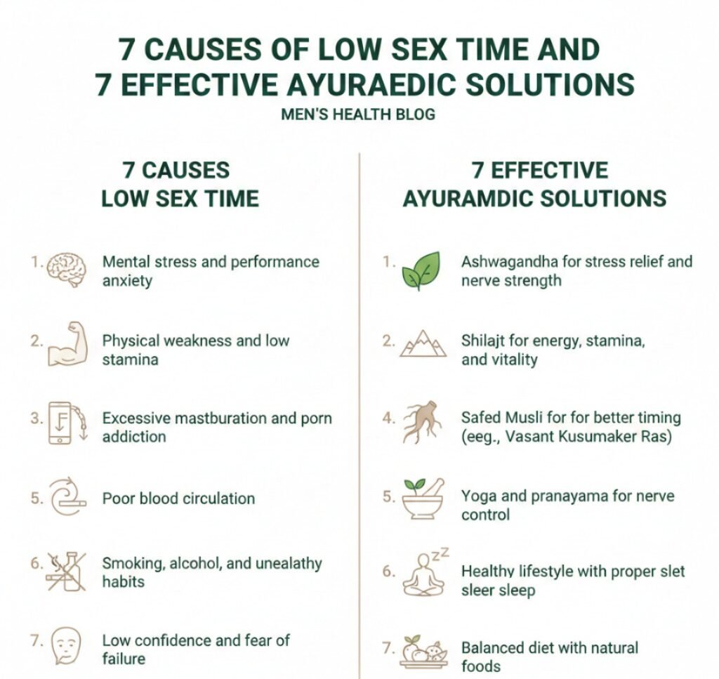 7 causes of low sex time and effective Ayurvedic solutions infographic